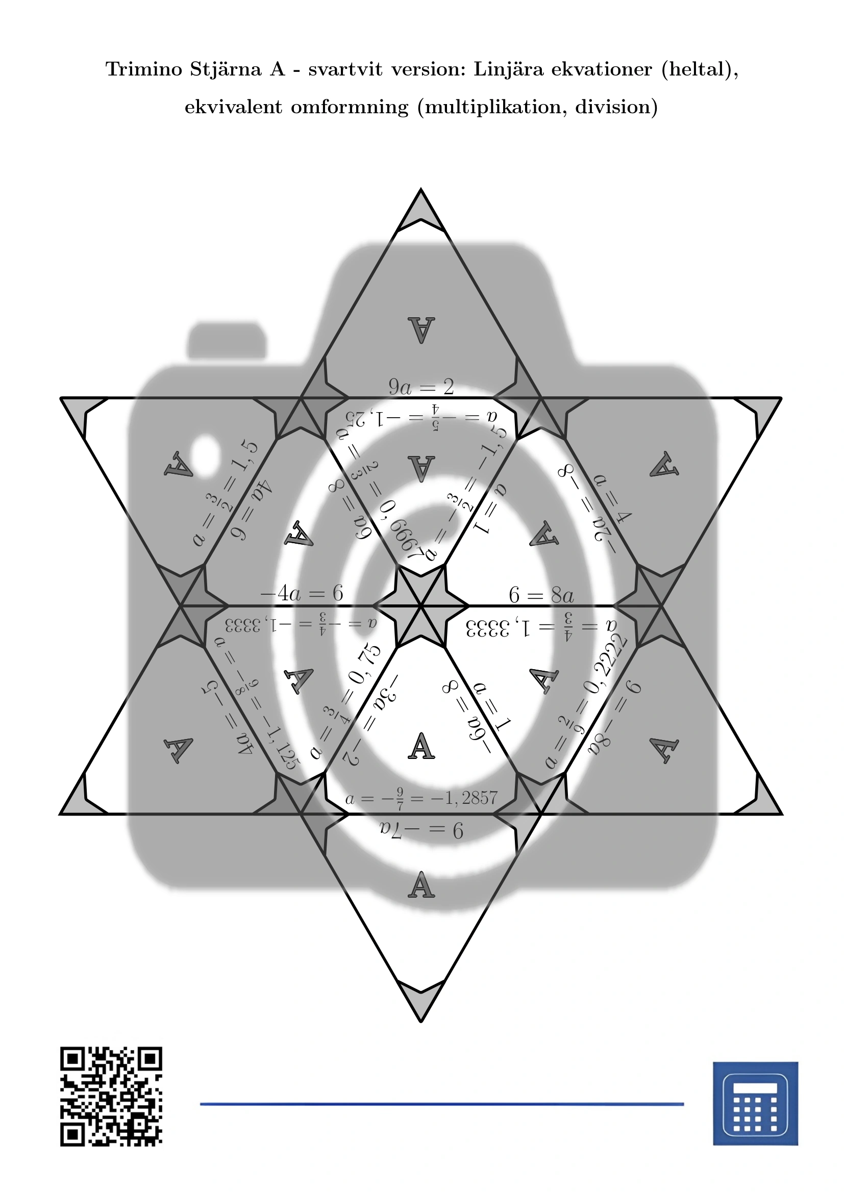 Trimino: Linjära ekvationer (heltal), ekvivalent omformning (multiplikation, division) - Bild 5