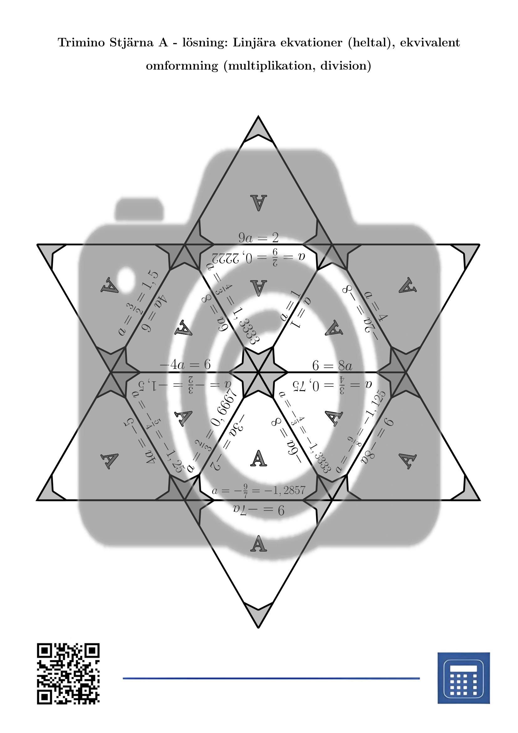 Trimino: Linjära ekvationer (heltal), ekvivalent omformning (multiplikation, division) - Bild 7