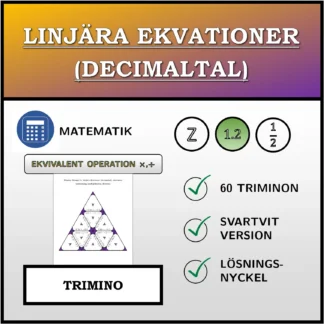 Trimino: Linjära ekvationer (decimaltal), ekvivalent omformning (multiplikation, division)