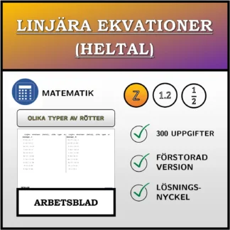 Arbetsblad: Linjära ekvationer (heltal), olika typer av lösningar