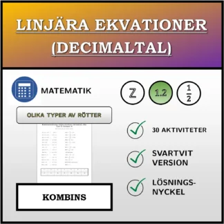 Kombinationsövning: Linjära ekvationer (decimaltal), olika typer av lösningar