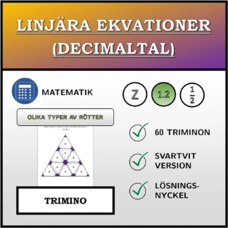 Trimino: Linjära ekvationer (decimaltal), olika typer av lösningar