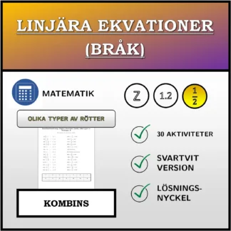 Kombinationsövning: Linjära ekvationer (bråk), olika typer av lösningar