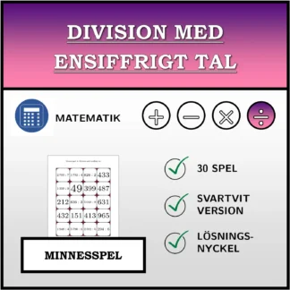 Memoryspel: Division med ensiffrigt tal