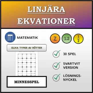 Memoryspel: Linjära ekvationer, olika typer av lösningar