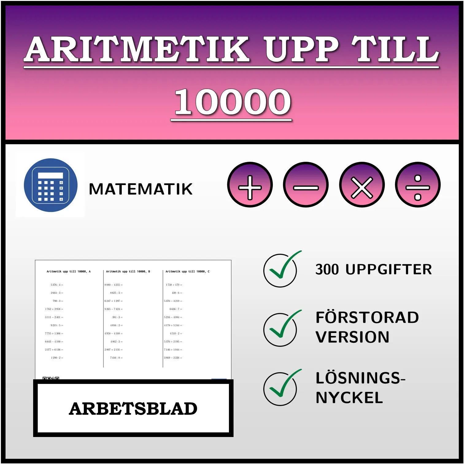 Arbetsblad: Aritmetik upp till 10000