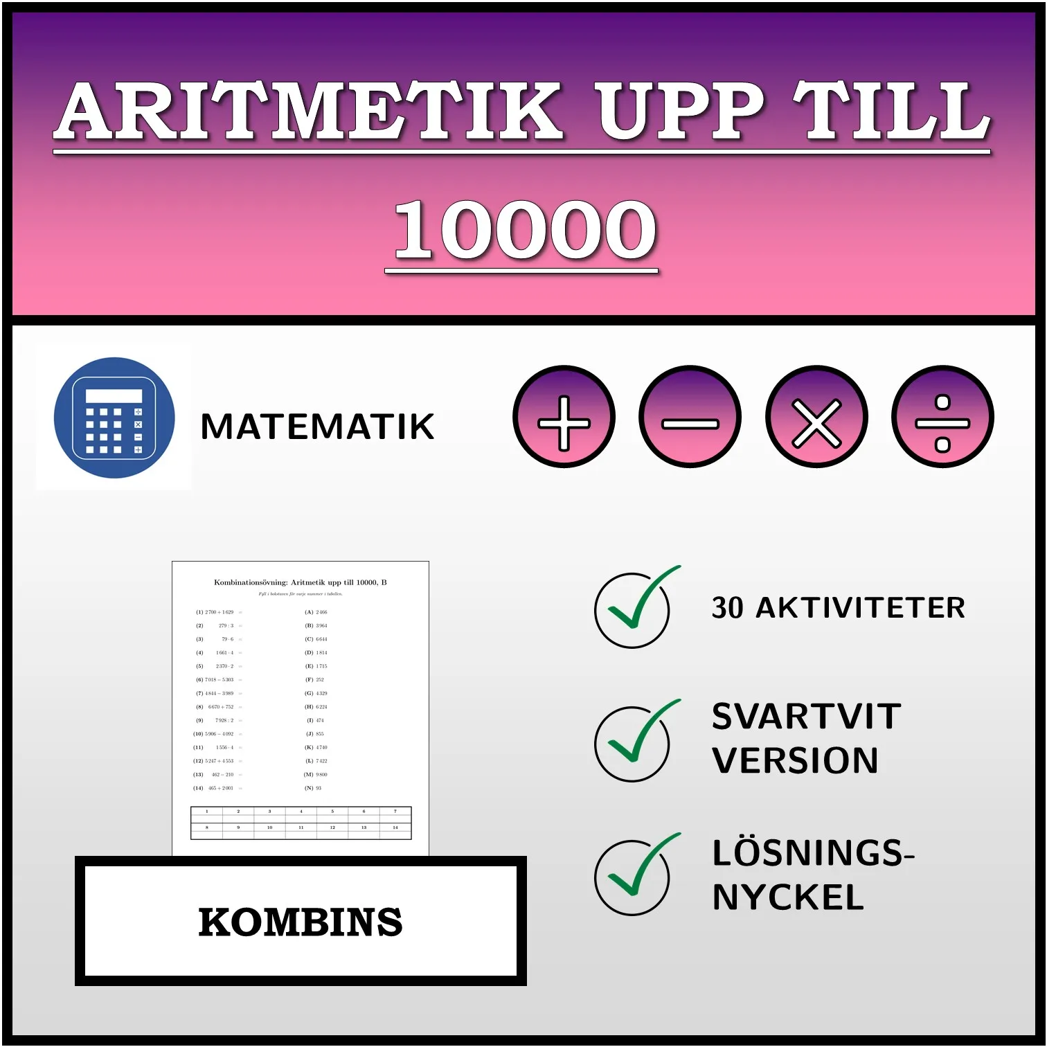 Kombinationsövning: Aritmetik upp till 10000