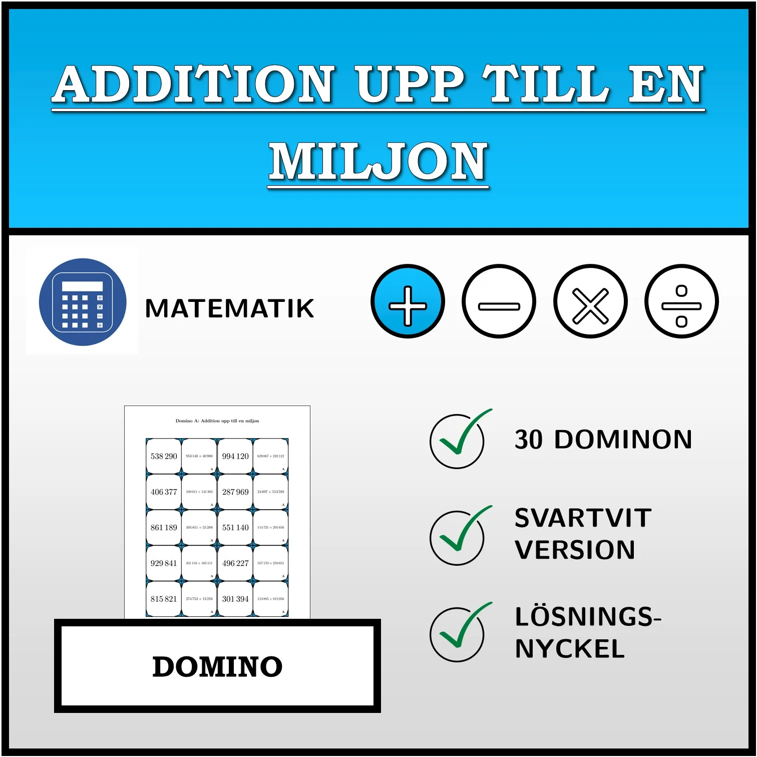 Domino: Addition upp till en miljon