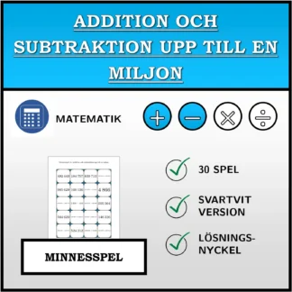 Memoryspel: Addition och subtraktion upp till en miljon