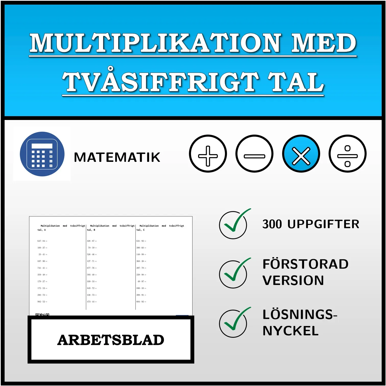 Arbetsblad: Multiplikation med tvåsiffrigt tal