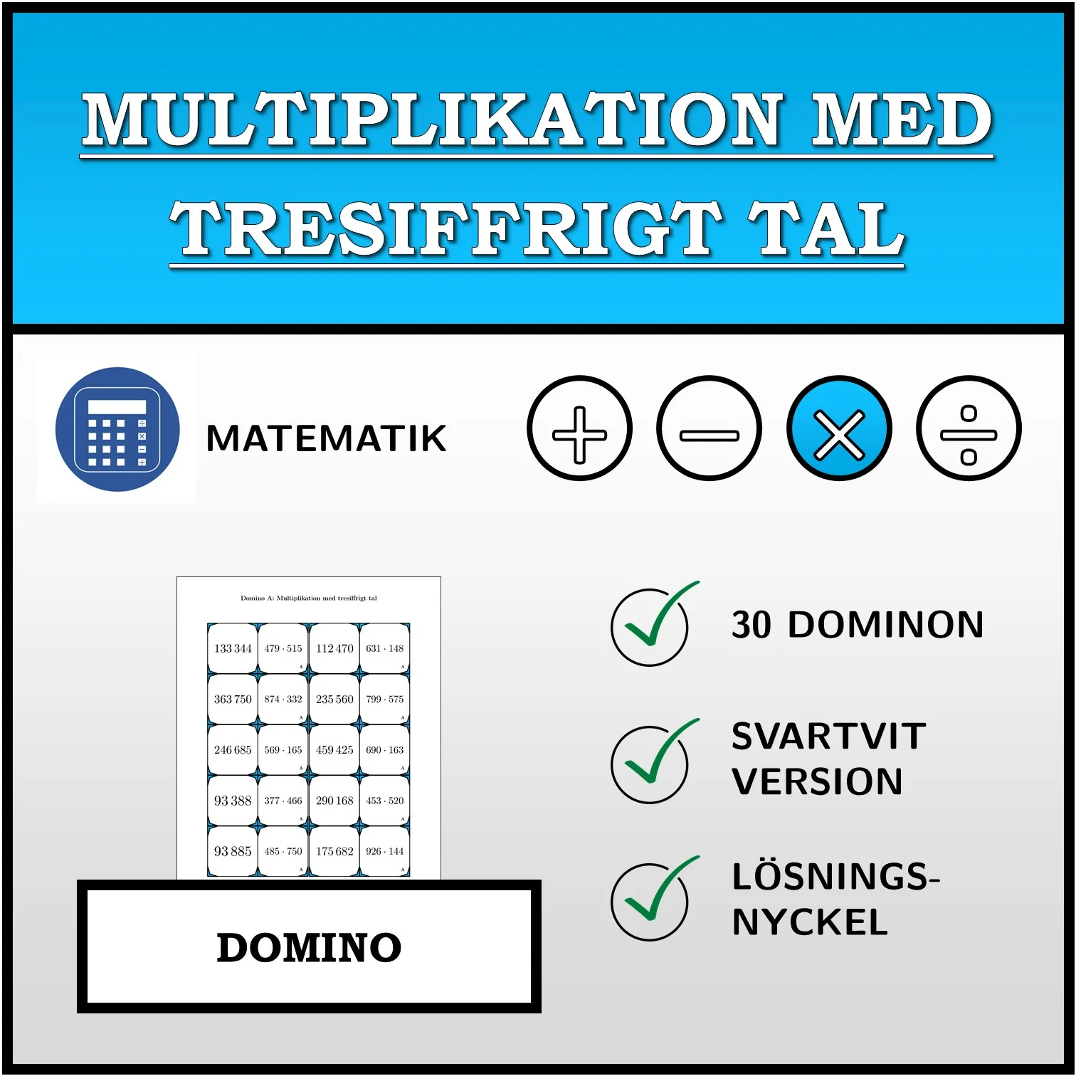Domino: Multiplikation med tresiffrigt tal