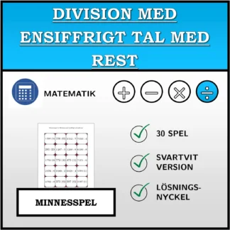Memoryspel: Division med ensiffrigt tal med rest