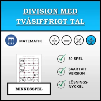 Memoryspel: Division med tvåsiffrigt tal