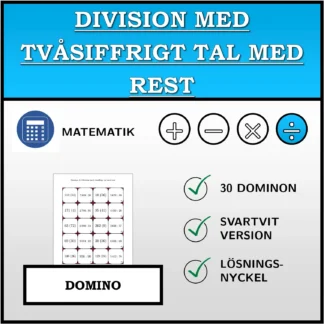 Domino: Division med tvåsiffrigt tal med rest