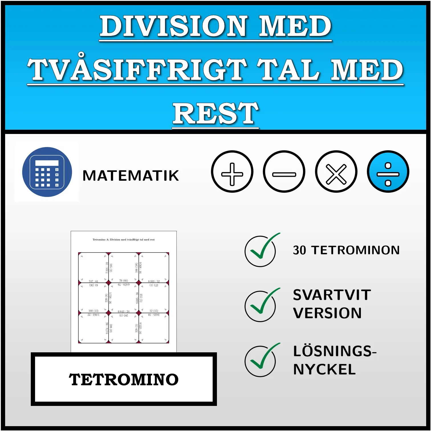 Tetromino: Division med tvåsiffrigt tal med rest