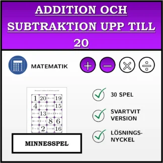 Memoryspel: Addition och subtraktion upp till 20