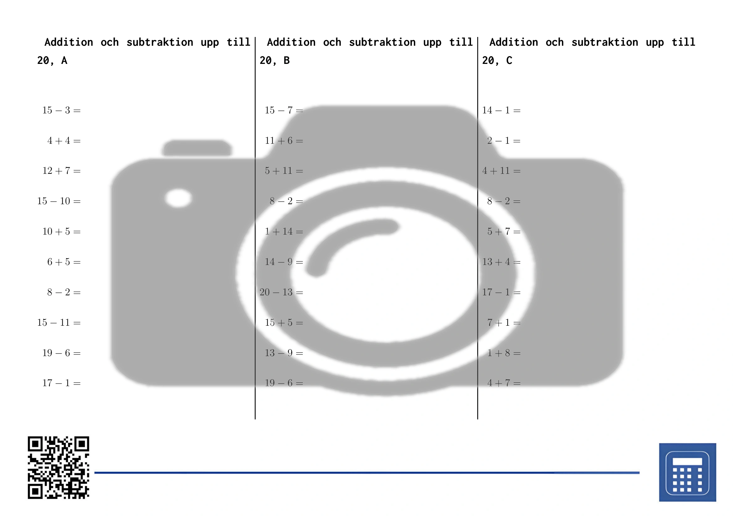 Arbetsblad: Addition och subtraktion upp till 20 - Bild 2