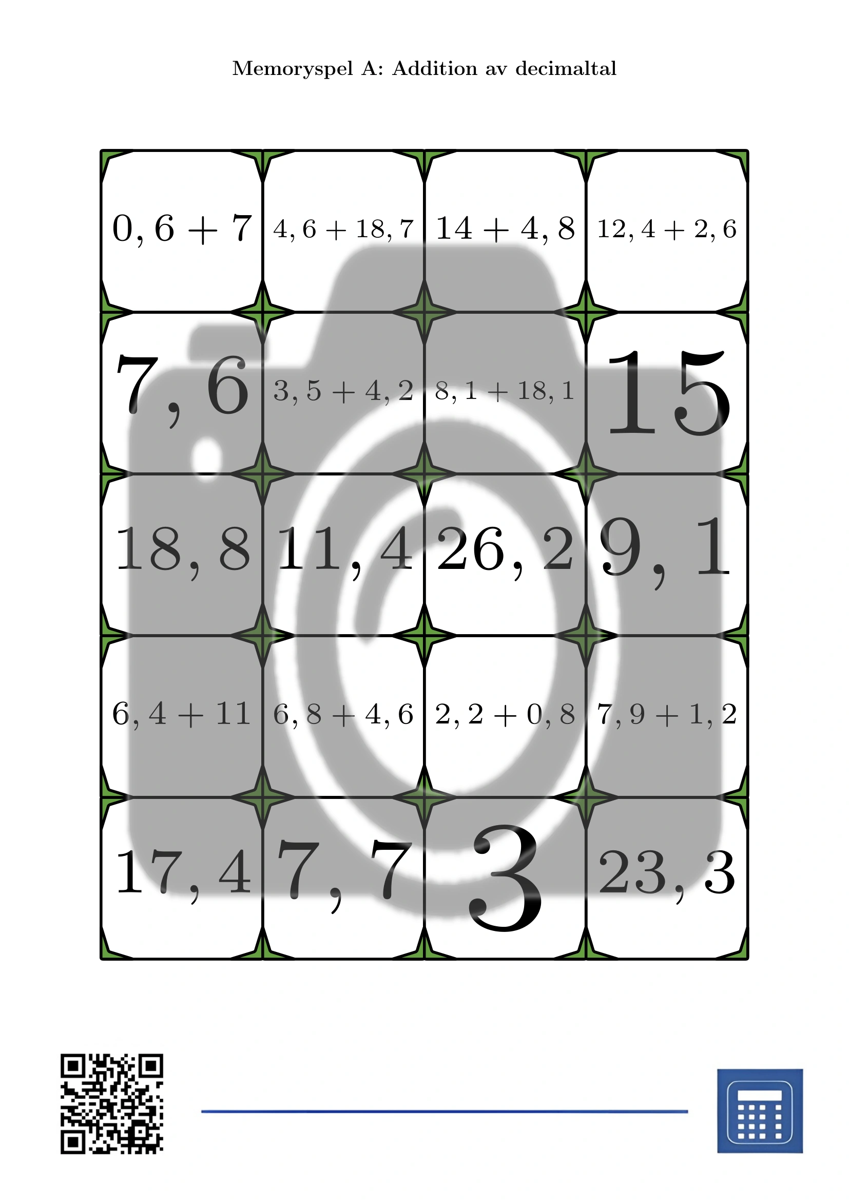 Memoryspel: Addition av decimaltal - Bild 2