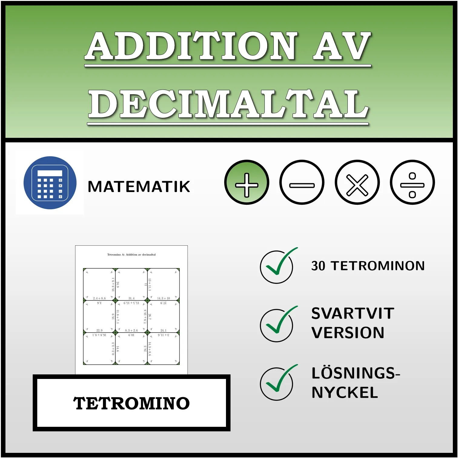 Tetromino: Addition av decimaltal