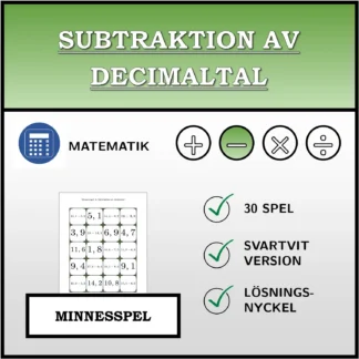Memoryspel: Subtraktion av decimaltal