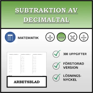 Arbetsblad: Subtraktion av decimaltal