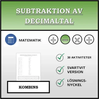 Kombinationsövning: Subtraktion av decimaltal