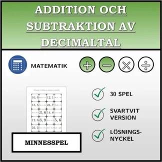 Memoryspel: Addition och subtraktion av decimaltal
