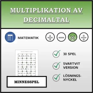 Memoryspel: Multiplikation av decimaltal