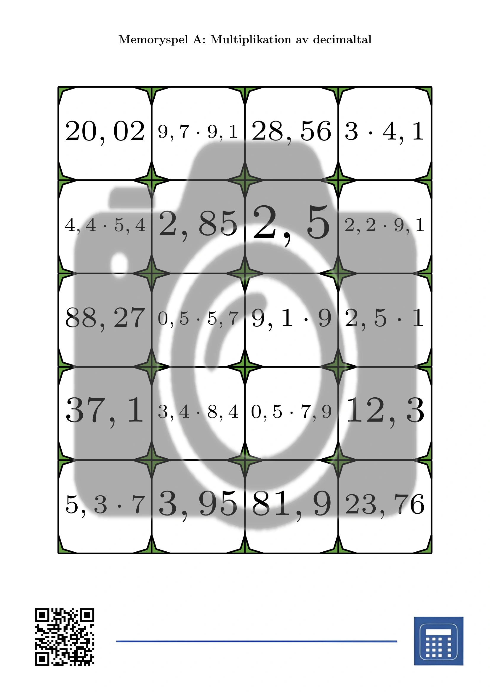 Memoryspel: Multiplikation av decimaltal - Bild 2