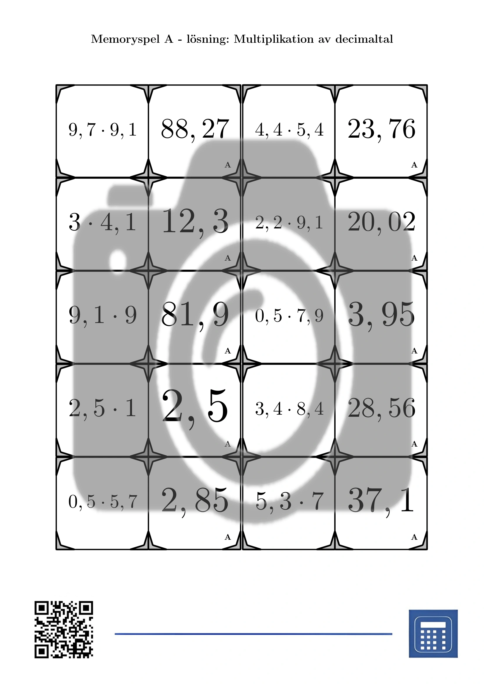 Memoryspel: Multiplikation av decimaltal - Bild 4