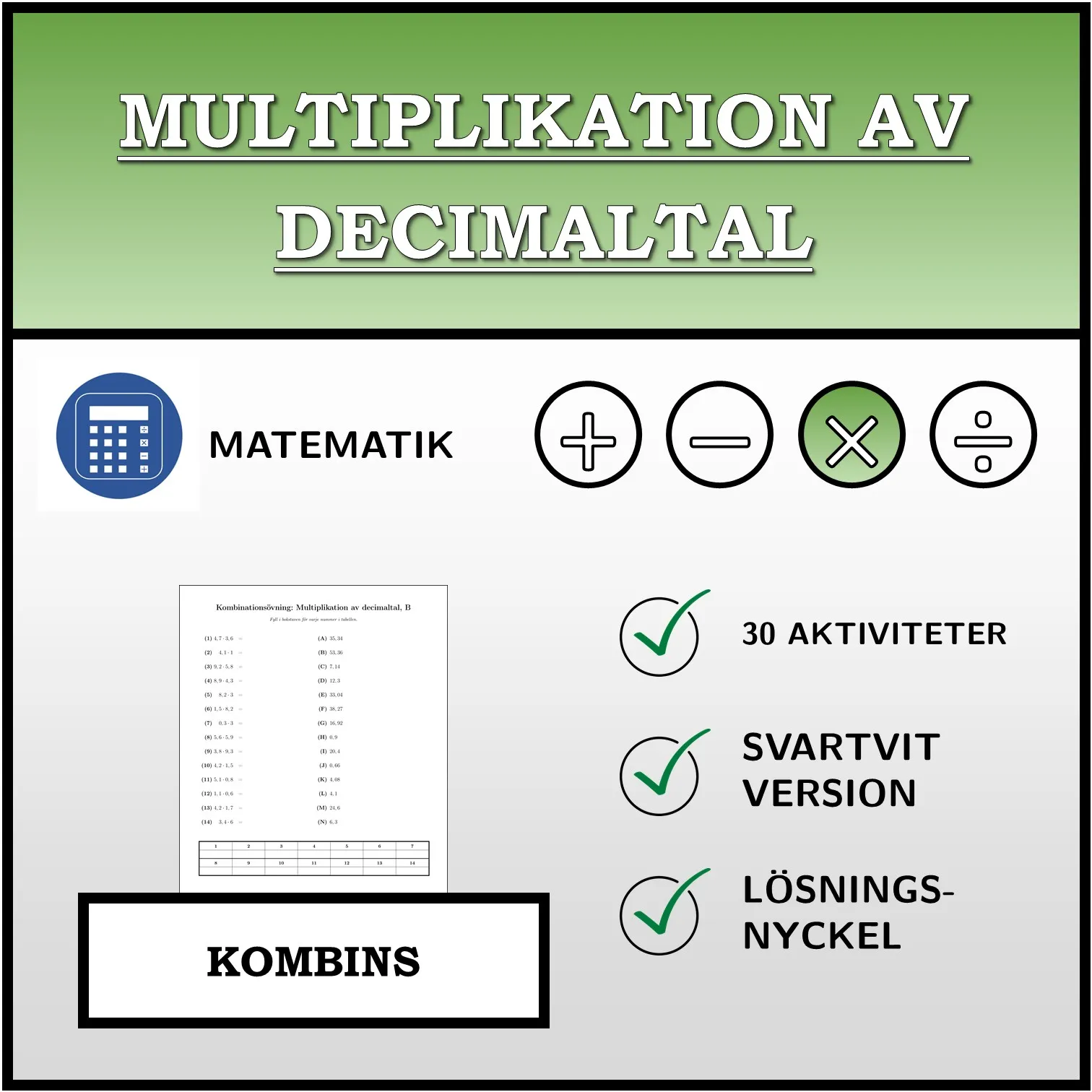 Kombinationsövning: Multiplikation av decimaltal