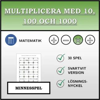 Memoryspel: Multiplicera med 10, 100 och 1000