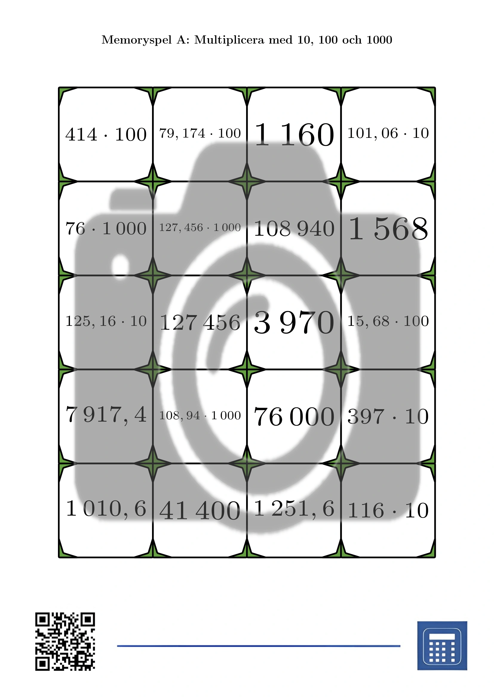 Memoryspel: Multiplicera med 10, 100 och 1000 - Bild 2