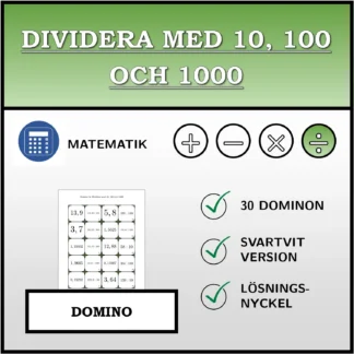 Domino: Dividera med 10, 100 och 1000
