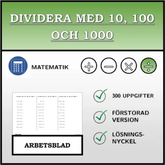 Arbetsblad: Dividera med 10, 100 och 1000