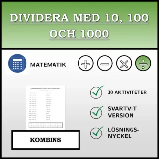 Kombinationsövning: Dividera med 10, 100 och 1000