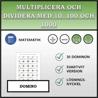 Domino: Multiplicera och dividera med 10, 100 och 1000
