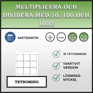 Tetromino: Multiplicera och dividera med 10, 100 och 1000