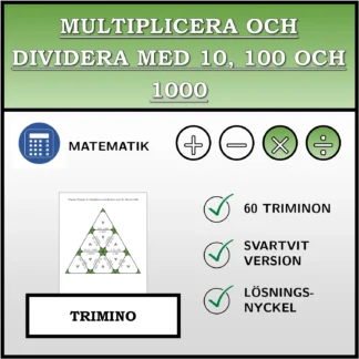 Trimino: Multiplicera och dividera med 10, 100 och 1000