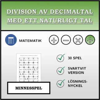 Memoryspel: Division av decimaltal med ett naturligt tal