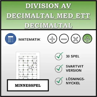 Memoryspel: Division av decimaltal med ett decimaltal