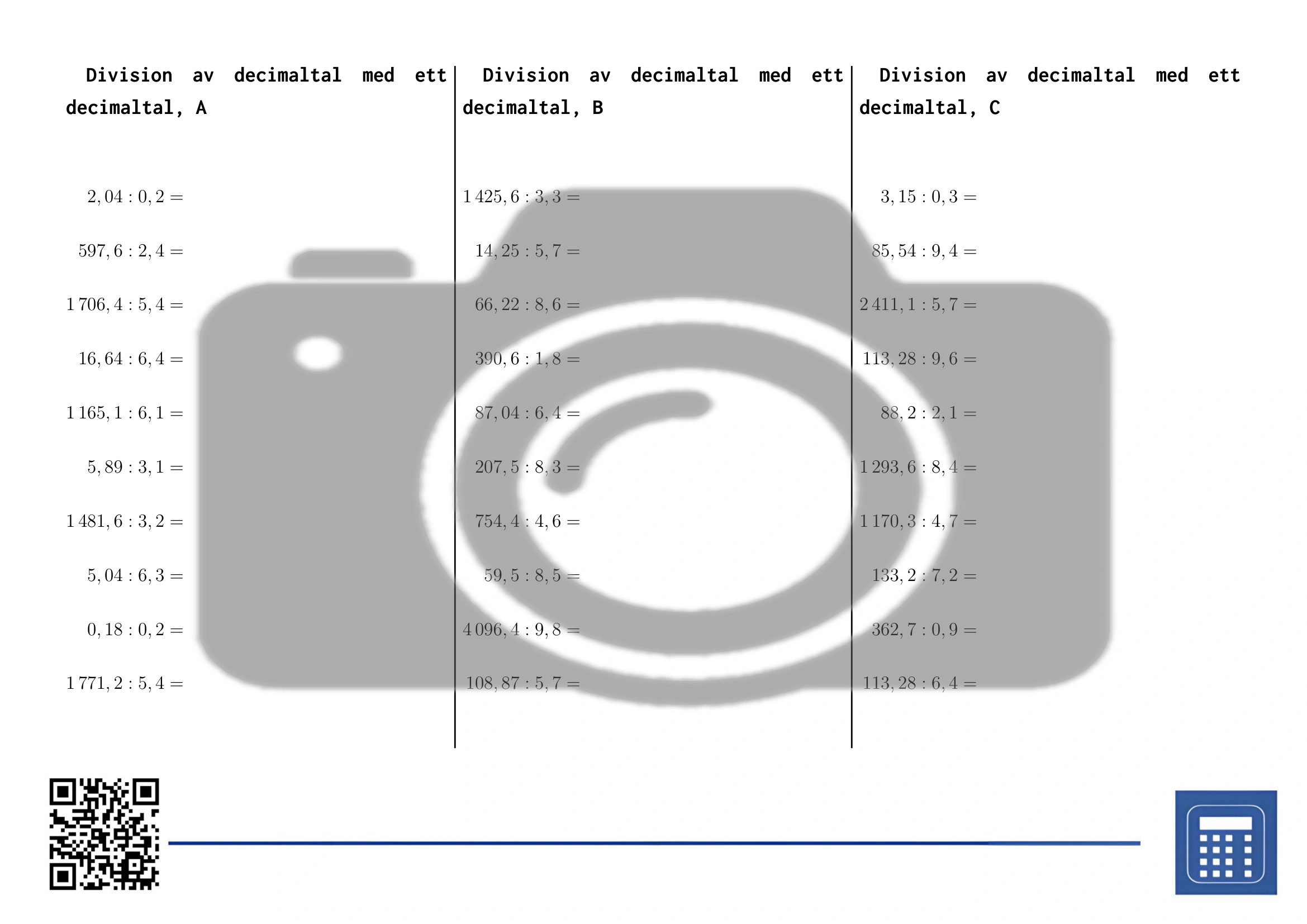 Arbetsblad: Division av decimaltal med ett decimaltal - Bild 2