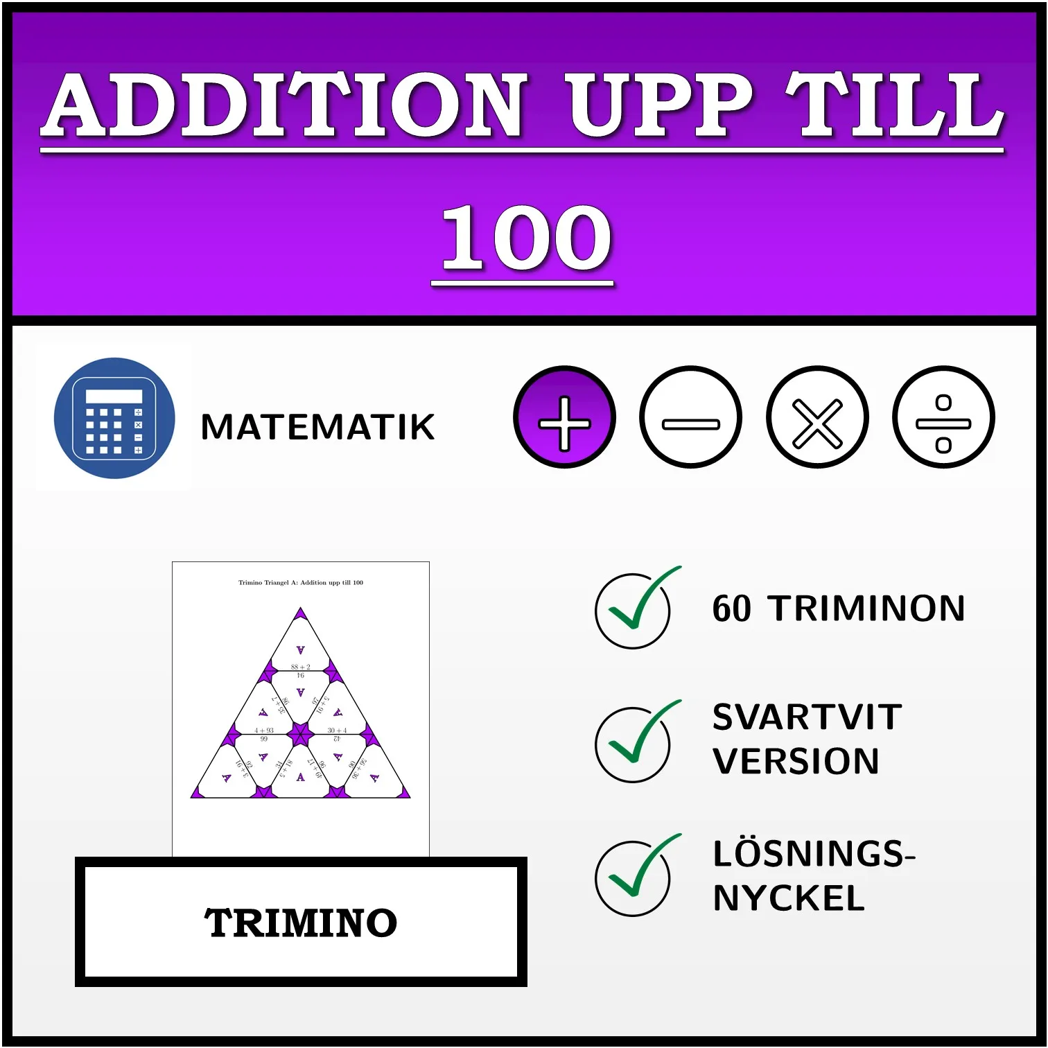 Trimino: Addition upp till 100
