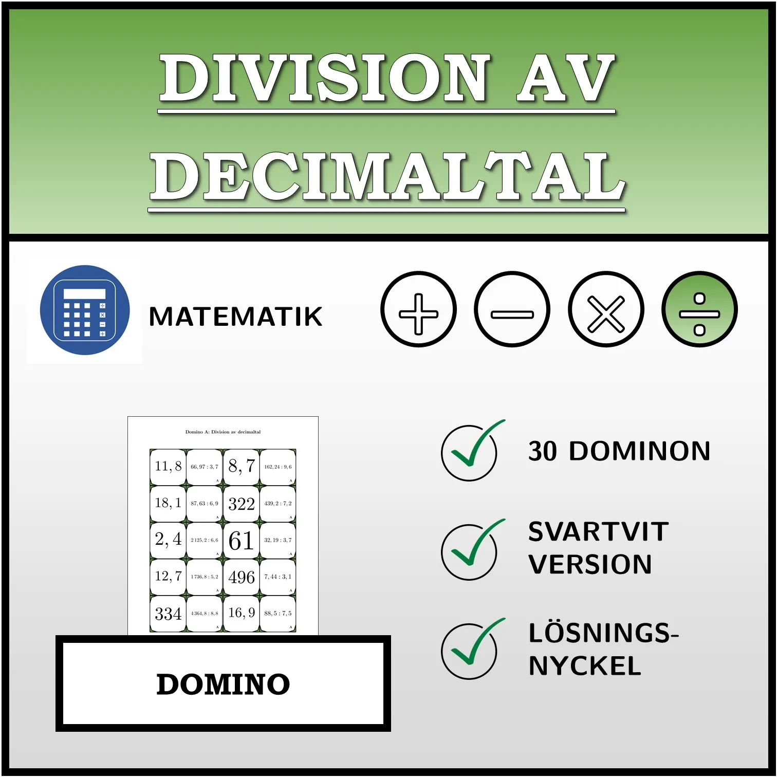 Domino: Division av decimaltal