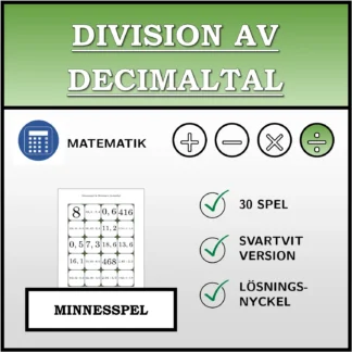 Memoryspel: Division av decimaltal