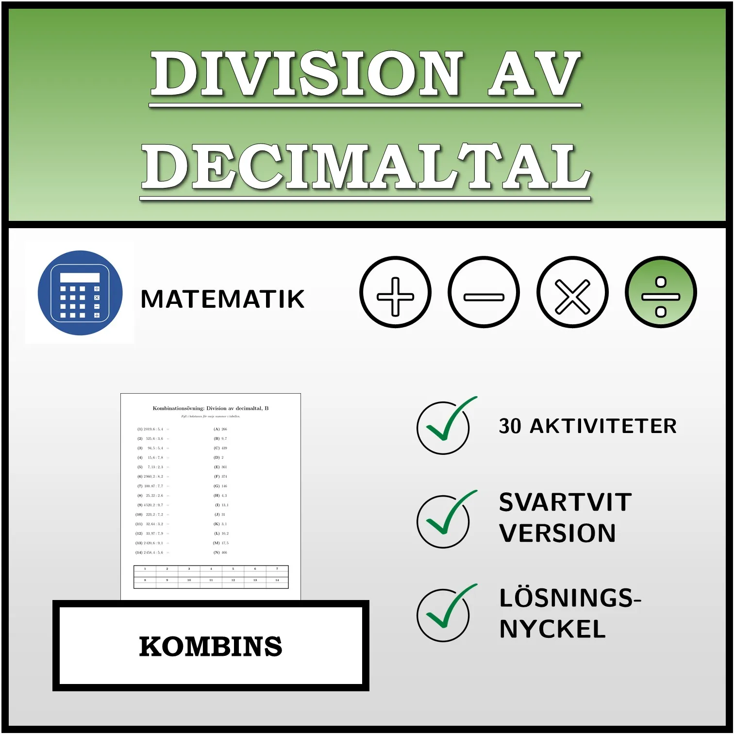 Kombinationsövning: Division av decimaltal