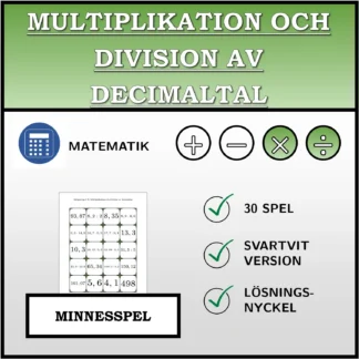 Memoryspel: Multiplikation och division av decimaltal