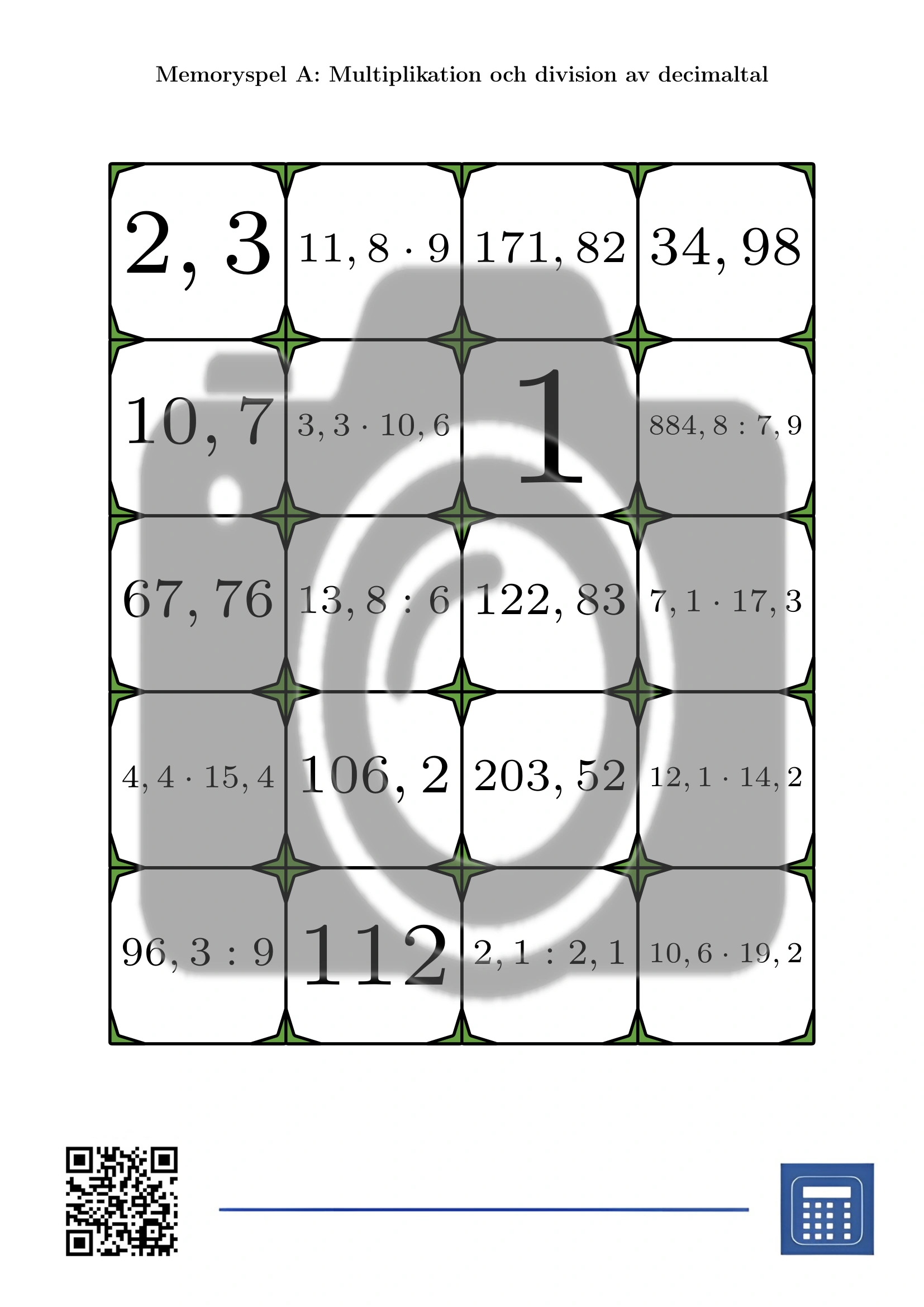 Memoryspel: Multiplikation och division av decimaltal - Bild 2
