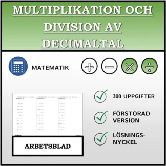 Arbetsblad: Multiplikation och division av decimaltal