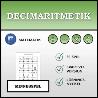 Memoryspel: Decimaritmetik
